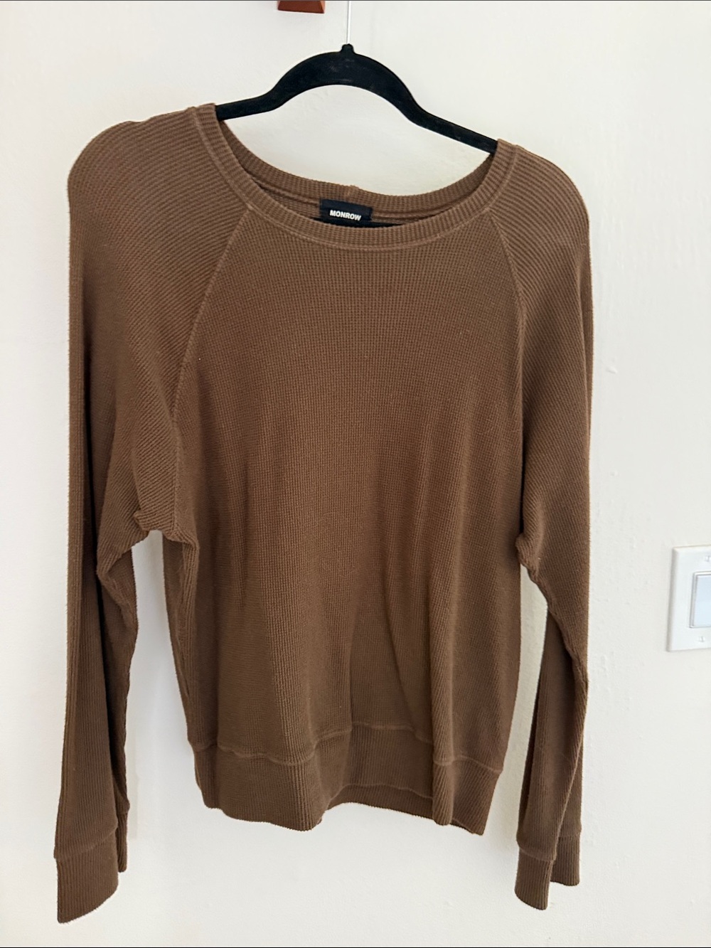 Monrow Chestnut waffle knit long sleeve shirt